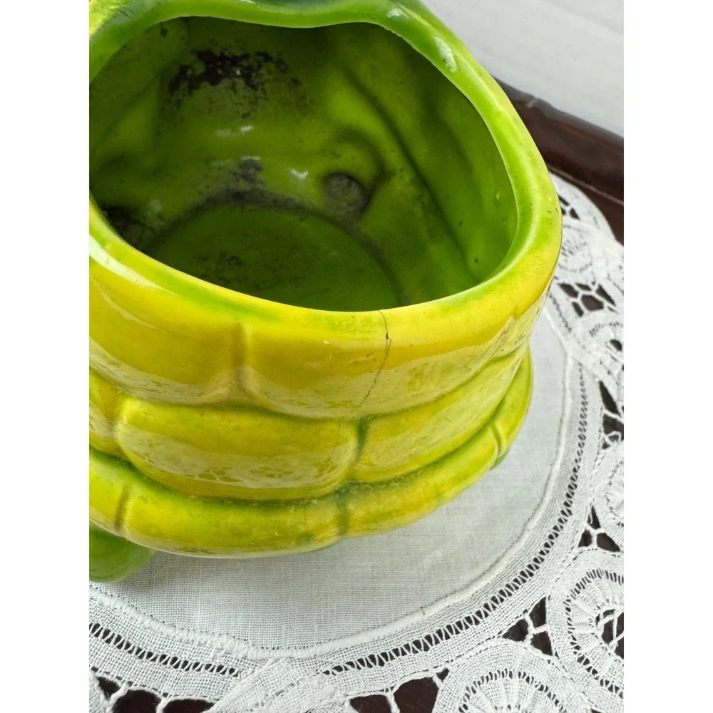Vintage Ceramic Turtle Planter Green Yellow Anthropomorphic Tortoise Figurine - Picture 7 of 10